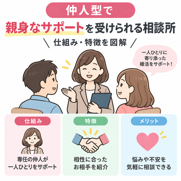 仲人型で親身なサポートを受けられる相談所|仕組み・特徴を図解