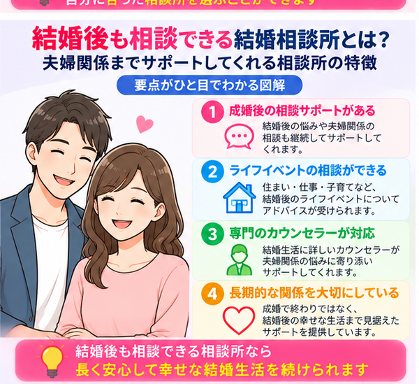 結婚後も相談できる結婚相談所とは?夫婦関係までサポートしてくれる相談所の特徴