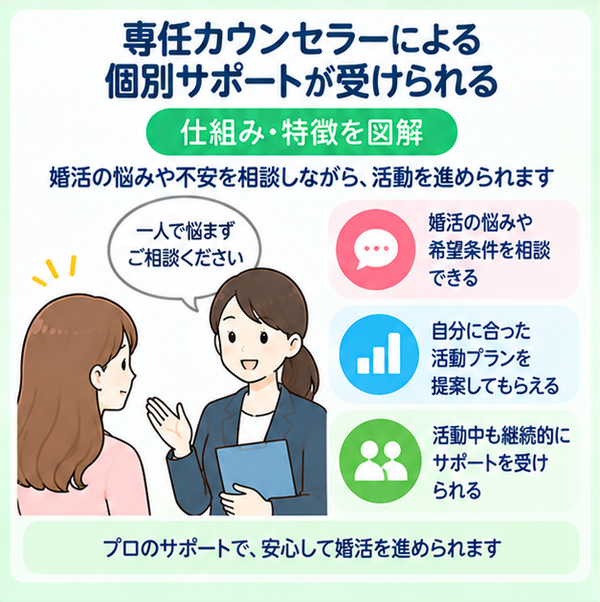 専任カウンセラーによる個別サポートが受けられる