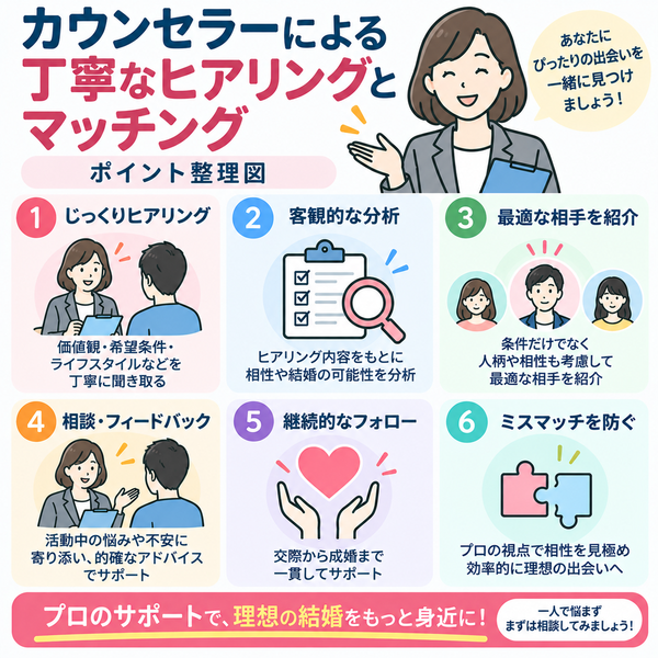 結婚相談所で出会いの質を高める｜カウンセラーのヒアリングとマッチング